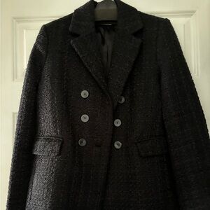 Mango Tweed Textured Black Double Breasted Blazer
